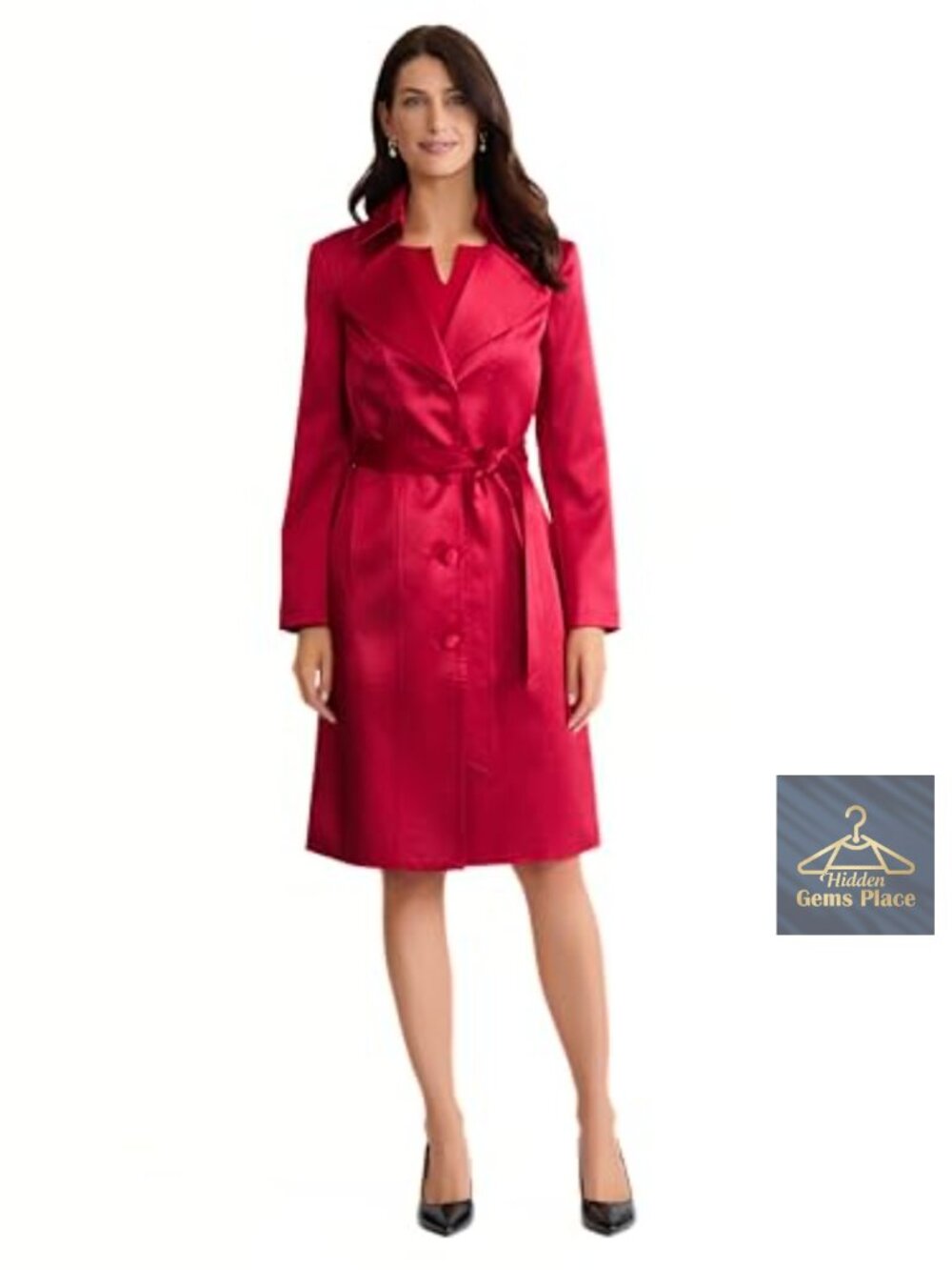 Kasper Belted Satin Long Trench Blazer - Women's Professional Wear